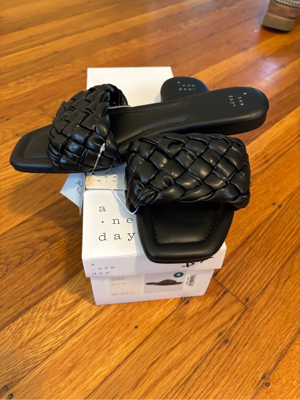 a new day Black Braided Slide Sandals Size 9